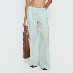 Blue Striped Elasticated Waist Wide Leg Pants