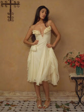 Yellow Pleated Mesh Frill Midi Dress