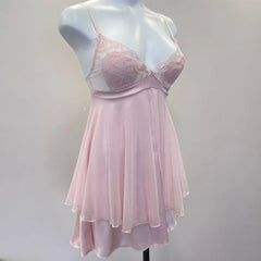 Lace Embroidered Tulle Mesh Night Gown