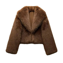 Brown Faux Fur Cropped Coat
