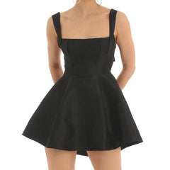 Satin Strap Bowknot Mini A-line Dress
