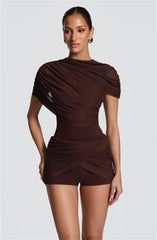 Draped Mesh Cape Sleeve Playsuit