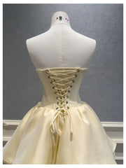 Yellow Strapless Bowknot Puffball Mini Dress