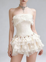 Ruffle Frill Hem Strapless Mini Dress