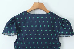 Blue Floral V-neck Short Sleeve Flare Mini Dress