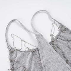 Grey Hollow Chain Open Back Top