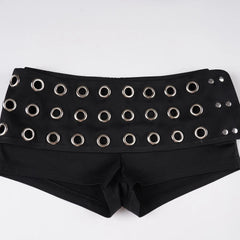 Black Metal Eyelets Tube Top And Low Waist Shorts Set