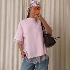 Lace Trim Short Sleeve T-shirt