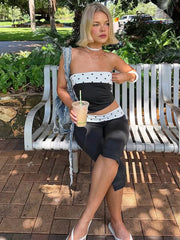 Black Polka Dot Tube Top And Capri Pants Set