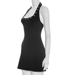 Neck-Mounted Hook Eyelet Mini Dress