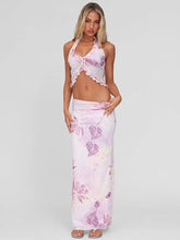 Mesh Print Halter Tank Top And Maxi Skirt Set