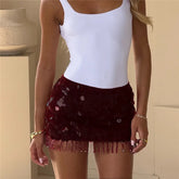 Red Tassels Sequins Mini Skirt