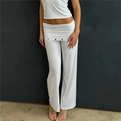 Fold Over Waist Metal Stud Flare Pants