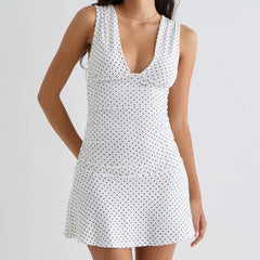 Low Cut Deep V Neck Sleeveless A-line Mini Dress