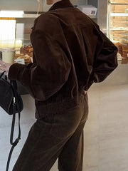 Brown Coudroy Zipper Jacket