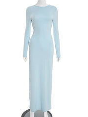 Open Back Long Sleeve Lace Up Maxi Dress