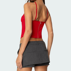 Adjustable Cross-Straps Zip Corset Top