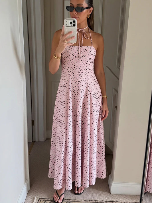Polka Dot Tie Strap Midi Dress