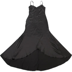 Satin Rhinestone Desgin Strappy Frill Midi Dress