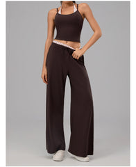 Polka Dot Layered Tank Top And High Waist Wide Leg Pants Set