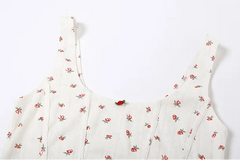 White Ribbed Rose Print Crop Corset And Midi Skirt Set