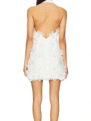 Halter 3d Flower Appliques Mini Dress