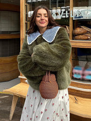 Ruffled Peter Pan Collar Fur Coat