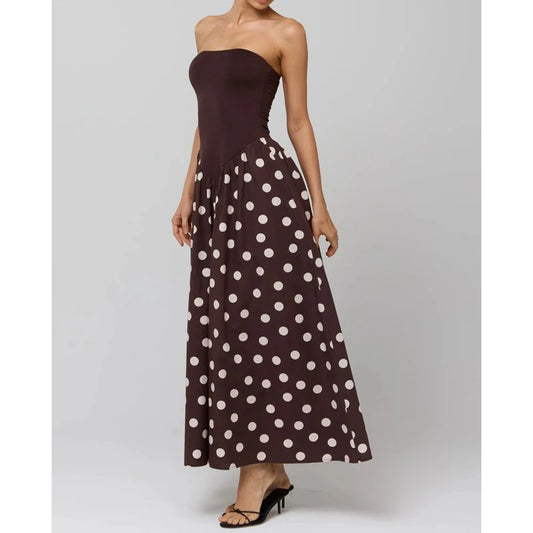 Polka Dot Hem Tank Patchwork Maxi Dress