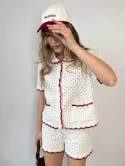 White Knitted Short Sleeve Top And Shorts Set