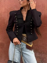 Napoleon Stand Collar Embroided Buttoned Crop Jacket