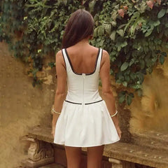 White Sleeveless With Black Trim Mini Dress