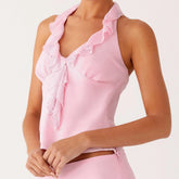 Halter Neck Ruffle Strap Top