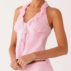 Halter Neck Ruffle Strap Top