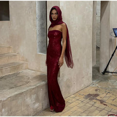 Strapless Sequin Maxi Dress