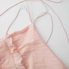 Spaghetti Strap Pleated Irregular Ruffle Desgin Long Dress