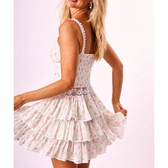 Sleeveless Floral Lace Embroidery Patchwork Short Dress