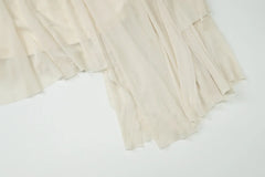 White Off-Shoulder Mesh Irregular Hem Midi Dress