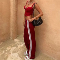 Striped Elastic Waist Wide Leg Track Pants