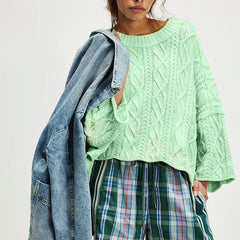 Cable Knit Round Neck Long Sleeve Sweater