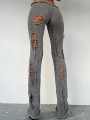 Knit Irregular Ripped Pants