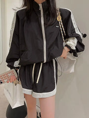 Two Tone Zip Jacket And Shorts Set