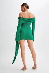 Green off-shoulder dress worn by a model