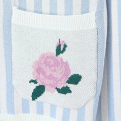 Blue Striped Button Knit Cardigan