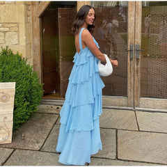 Flower Ruffles Halter Long Dress