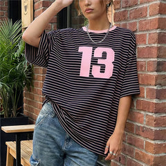 Striped Number 13 Print T-Shirt