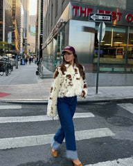 Animal Print Faux Fur Zip Short Coat