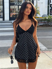 Black Polka Dot A-line Strappy Mini Dress