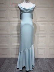 Mermaid Hem Open Back Cowl Strap Maxi Dress