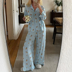 Floral  Long Sleeve Shirt and Pants Pyjama Set