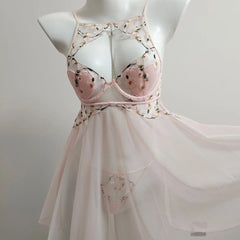 Daisy Embroidered Floral Lace Mesh Nightgown